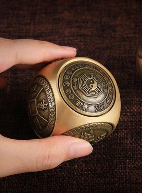 黄铜健身球圆形六面转转六面魔方解压手把件