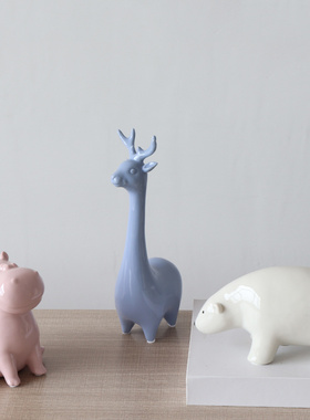 极速北欧风格萌宠陶m瓷摆饰酒柜整体橱柜小鹿河马北极熊小象动物