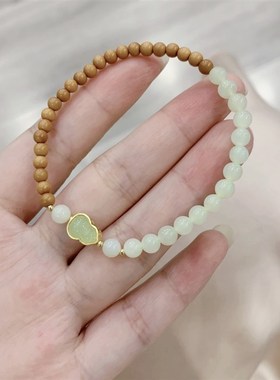 极速天然和田玉晴水搭配橄榄核单圈女款手链 4M-5mm精致小珠子女