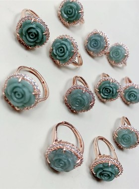 极速天然A货i翡翠蓝水玫瑰花戒指 女款翡翠戒指 小众饰品