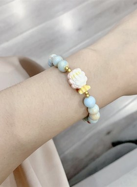 极速寿山石搭配根付小女孩天然淡水珍珠女L款女款手链 很夏天的浅