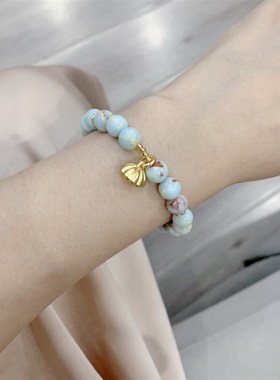 极速寿山石d女款单圈女款手链 8mm左右浅蓝色水系手串 颜色很好看