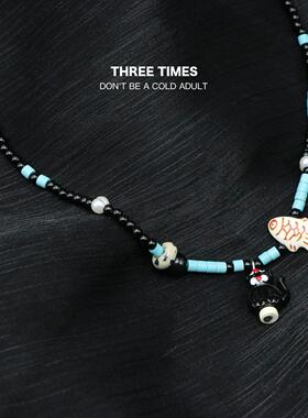 猫和鱼小众设计百搭ins撞色项链