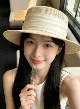 草帽女法式赫本风时尚优雅褶皱