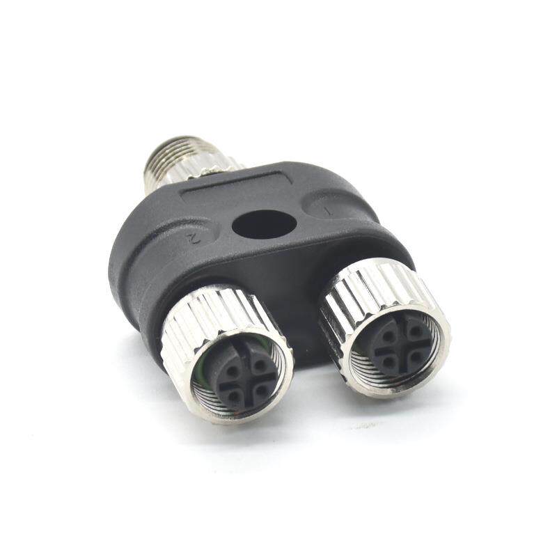 M12 Y型连接器M12-4芯A型接插件航空插头三通插头转接头 分线器 - 图0