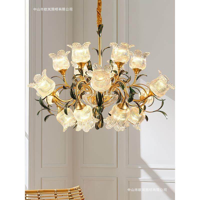 美式客厅吊灯轻奢玻璃花瓣设计师大气挑高楼别墅复式楼梯灯具,淘宝优惠券,粉丝福利购,淘宝优惠卷