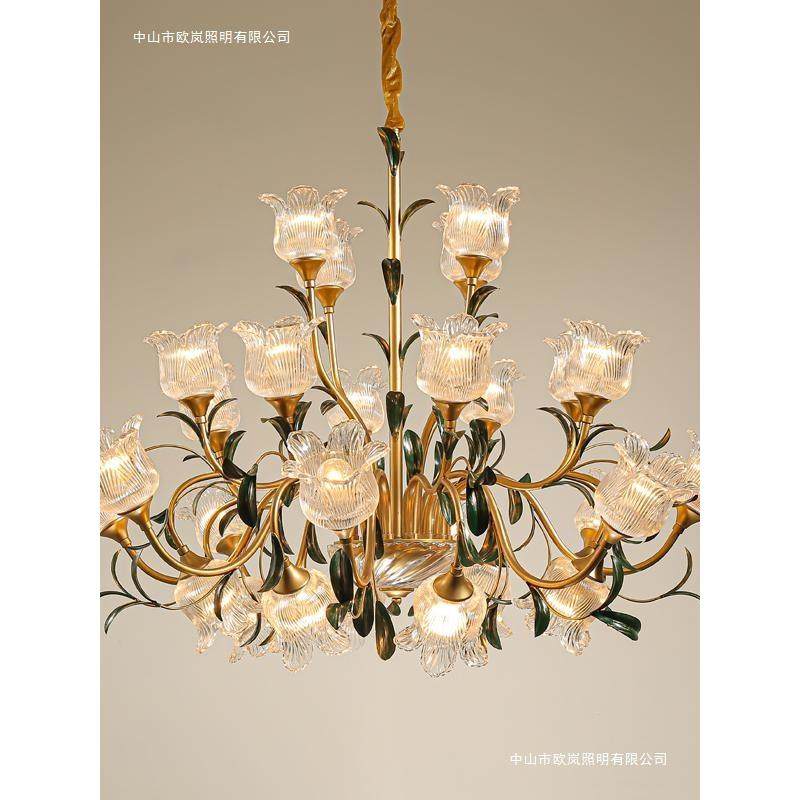 美式客厅吊灯轻奢玻璃花瓣设计师大气挑高楼别墅复式楼梯灯具,淘宝优惠券,粉丝福利购,淘宝优惠卷