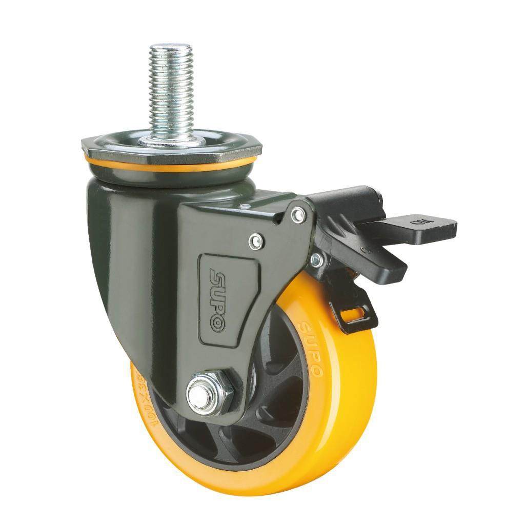 SUPO向荣4寸中重型橙色带边刹车聚氨酯万向脚轮J05S-01C-100-222 - 图2