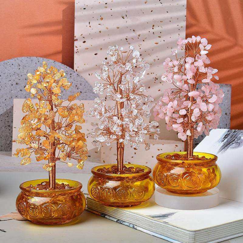 黄水晶聚宝盆摇钱树纯手工创意编织发财树摆件开业送礼高档发财树,淘宝优惠券,粉丝福利购,淘宝优惠卷