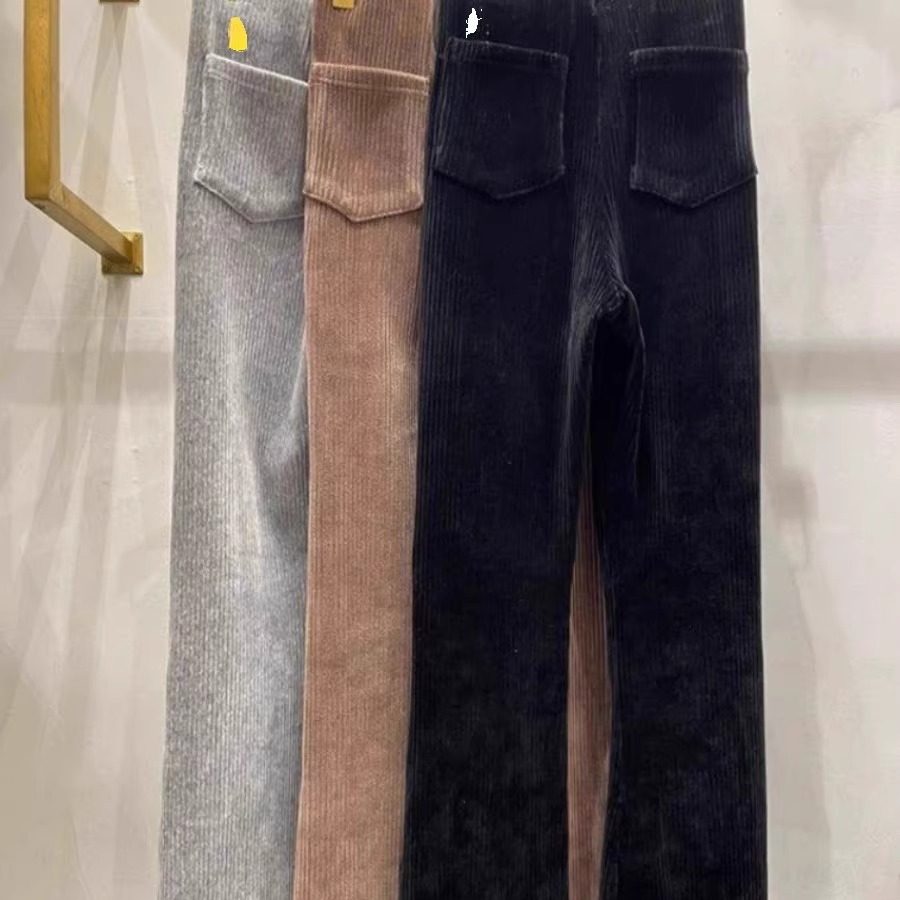 美式复古24秋季新款松紧腰高腰灯芯绒开叉显瘦微喇休闲丝绒长裤女,淘宝优惠券,粉丝福利购,淘宝优惠卷