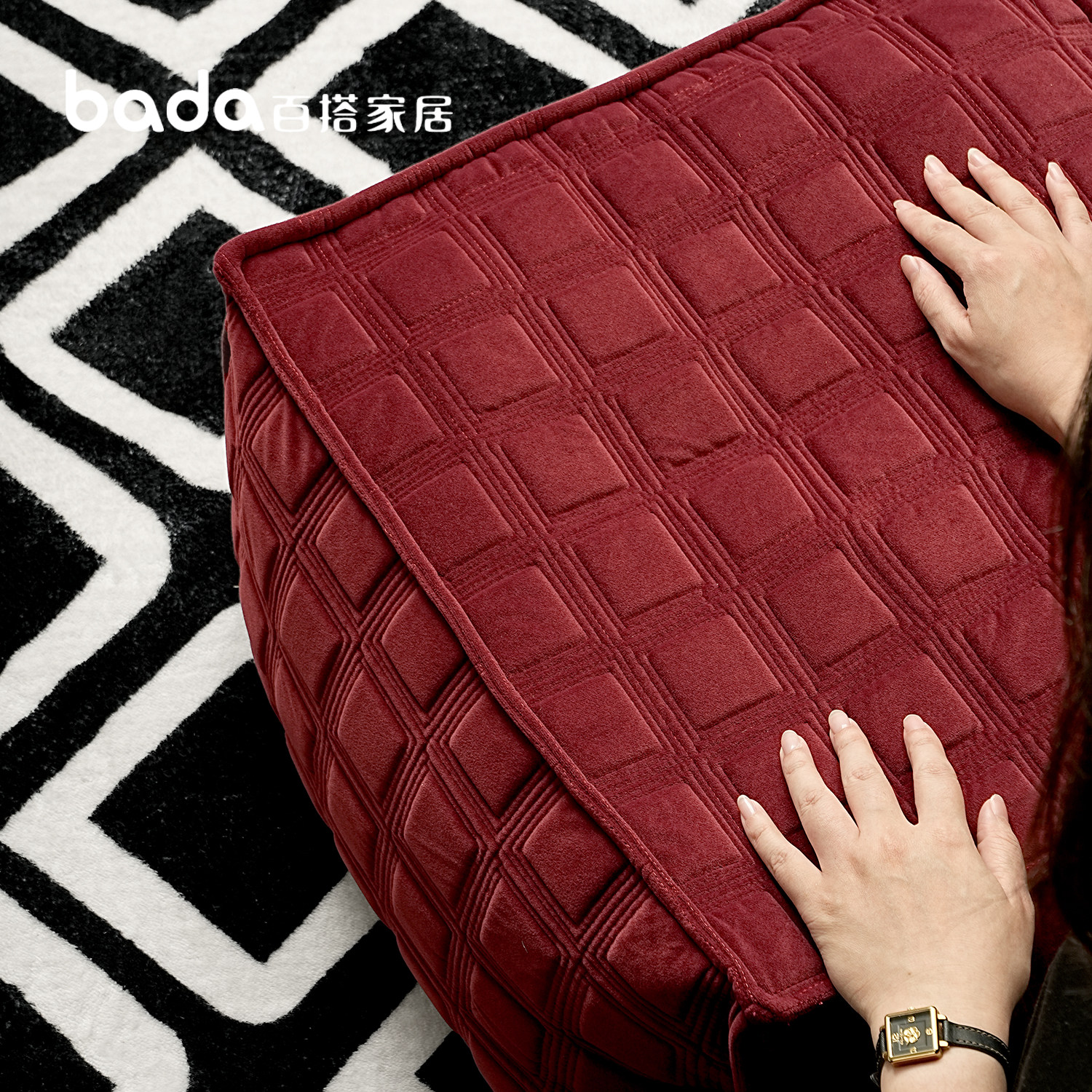 百搭现代简约新年红立体绗棉客厅座墩懒人沙发可拆洗酒红色蒲团,淘宝优惠券,粉丝福利购,淘宝优惠卷