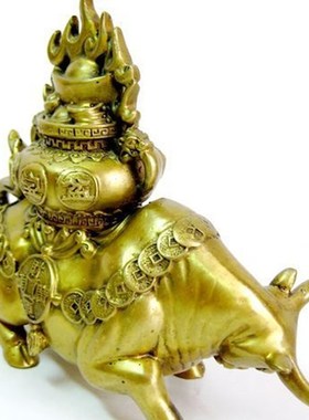 黄铜送财牛摆件聚宝盆店铺办公室客厅摆设纳偏财聚财助运纳福吉祥