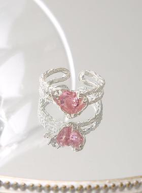 极速Love pink diamond ring women开口戒指S食指戒潮爱心粉钻戒