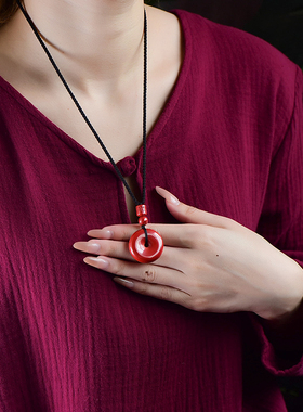 极速天然红c朱砂平安扣吊坠男女款帝王砂本命年挂件项链随身护身