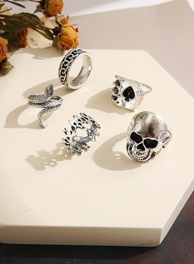 极速叨扑克牌戒指创意个v性复古古银黑桃纸牌关节戒指5件套