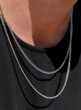 极速Classic Fashion Cubatn Chain Men Necklace Simple Width 3