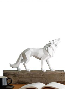 北欧风格树脂工艺品狼图腾摆件家居客厅电视柜玄关创意动物装饰品