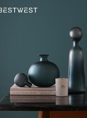 博西家居 北欧带盖玻璃罐容器摆件高档家居梳妆台首饰收纳装饰品