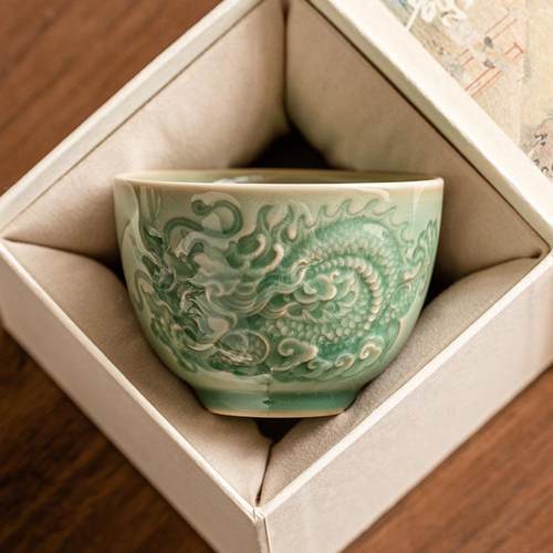 密合釉浮雕祥龙纹茶杯主人杯中式功夫品茗杯高档单个陶瓷茶具杯子 - 图0