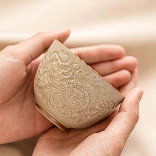 密合釉浮雕祥龙纹茶杯主人杯中式功夫品茗杯高档单个陶瓷茶具杯子 - 图1