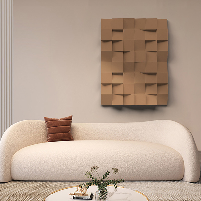 奶油侘寂风3D立体客厅装饰画高级感木雕几何肌理玄关设计师墙壁画,淘宝优惠券,粉丝福利购,淘宝优惠卷