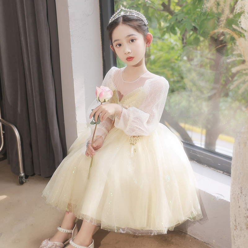 女童公主裙夏季2023新款洋气儿童主持人钢琴演出服儿童蓬蓬纱裙子 - 图2
