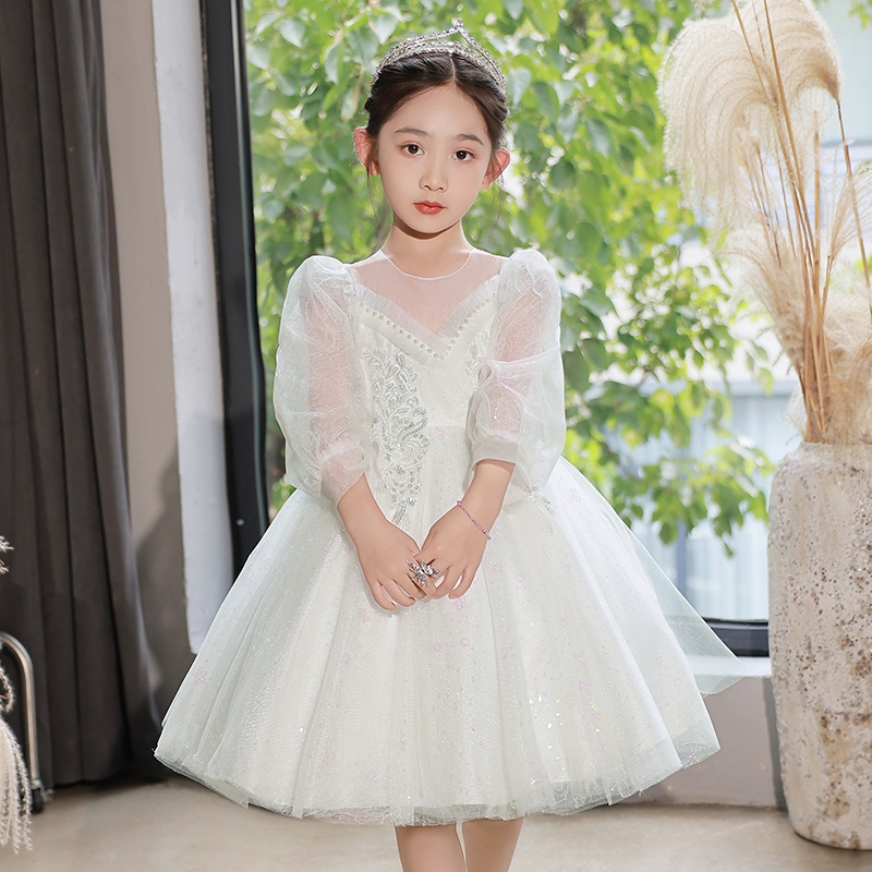 女童公主裙夏季2023新款洋气儿童主持人钢琴演出服儿童蓬蓬纱裙子 - 图1