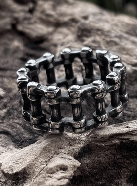 钛钢戒指ROCKPUN“机车链