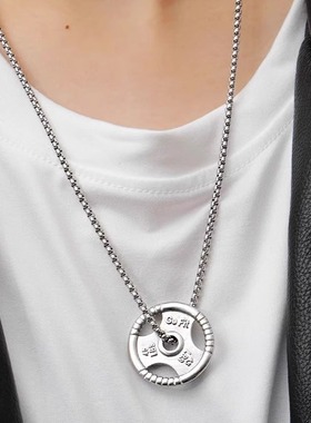 ROCK PUNK欧美时尚健身哑铃吊坠健美运动钛钢个性潮牌复古挂项链