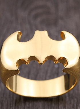 ROCK PUNK欧美时尚钛钢蝙蝠侠电镀戒指男士简约指环百搭光面饰品