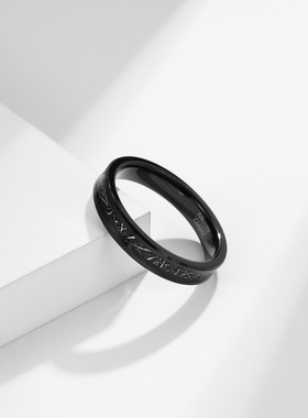 亚马逊货源468毫米黑色钨钢镶嵌黑丝戒指环男女中性冷淡风手饰