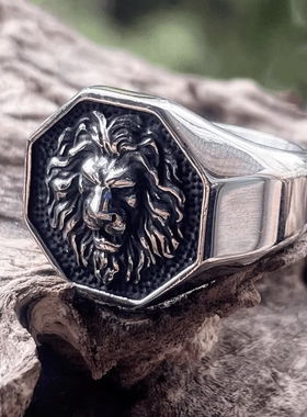 ROCK PUNK霸气狮子王钛钢戒指男士欧美不掉色朋克手工小众潮指环