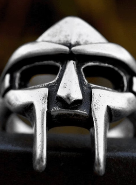 ROCK PUNK时尚潮牌个性勇士面具钛钢指环饰品欧美复古男百搭指环