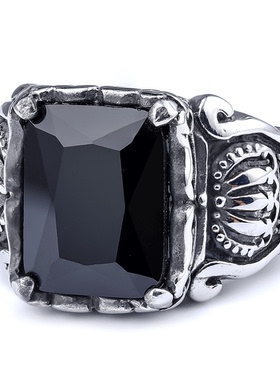 ROCK PUNK复古个性男士镶嵌锆石皇冠钛钢戒指轻奢时尚欧美潮指环