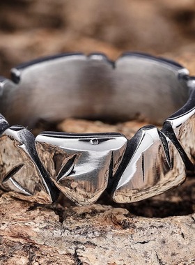 ROCK PUNK简约ins摇滚嘻哈戒指素圈划痕破坏感钛钢单身气质潮指环