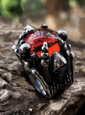 ROCK PUNK重工小众镶嵌眼睛戒指男士朋克骷髅霸气单身食时尚指环