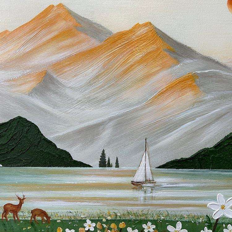 大芬村纯手绘油画抽象日照金山厚肌理组合装饰画客厅挂画 - 图1