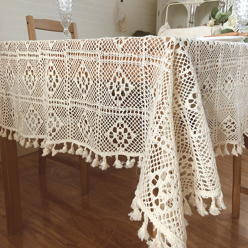 复古田园钩花编织蕾丝长方形餐桌布茶几布床头柜盖巾防尘盖布拍照,淘宝优惠券,粉丝福利购,淘宝优惠卷