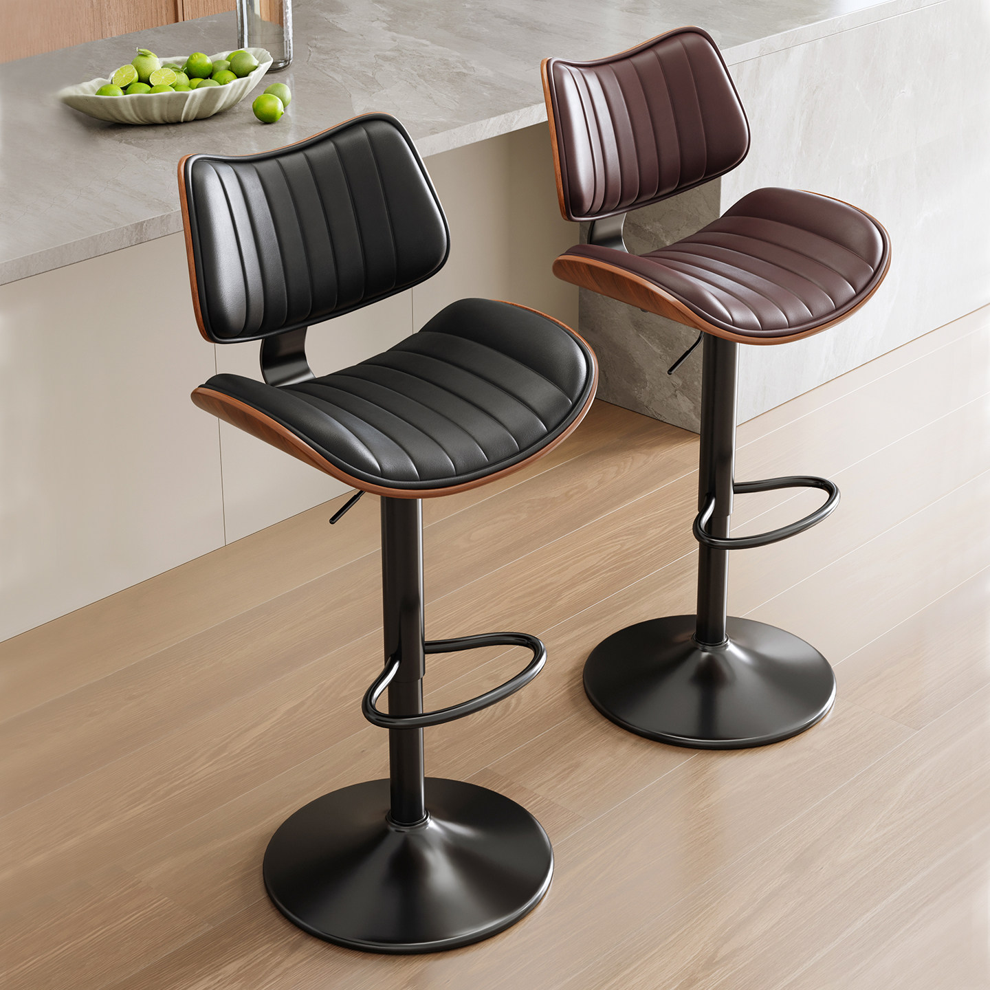 OKDO实木吧台椅家用岛台轻奢高脚凳子酒吧收银台升降旋转靠背椅子,淘宝优惠券,粉丝福利购,淘宝优惠卷