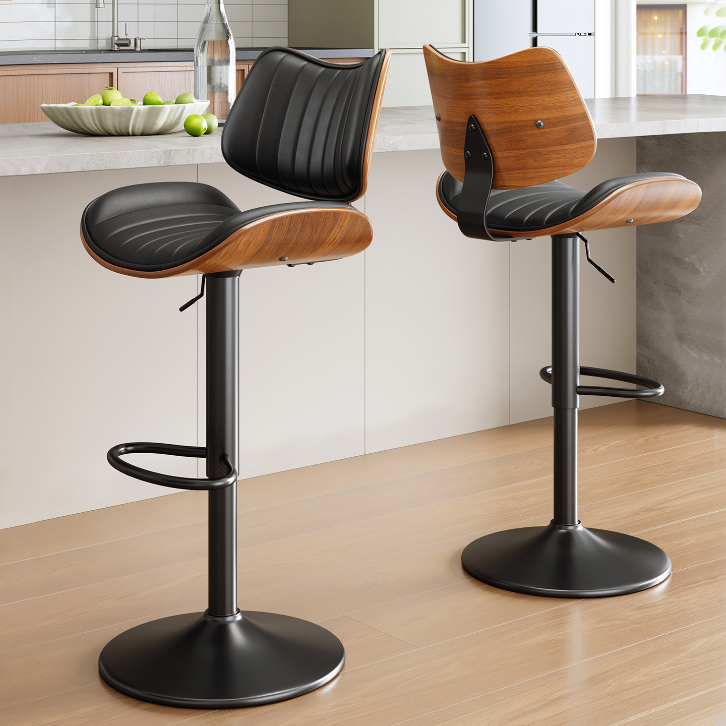 OKDO实木吧台椅家用岛台轻奢高脚凳子酒吧收银台升降旋转靠背椅子,淘宝优惠券,粉丝福利购,淘宝优惠卷