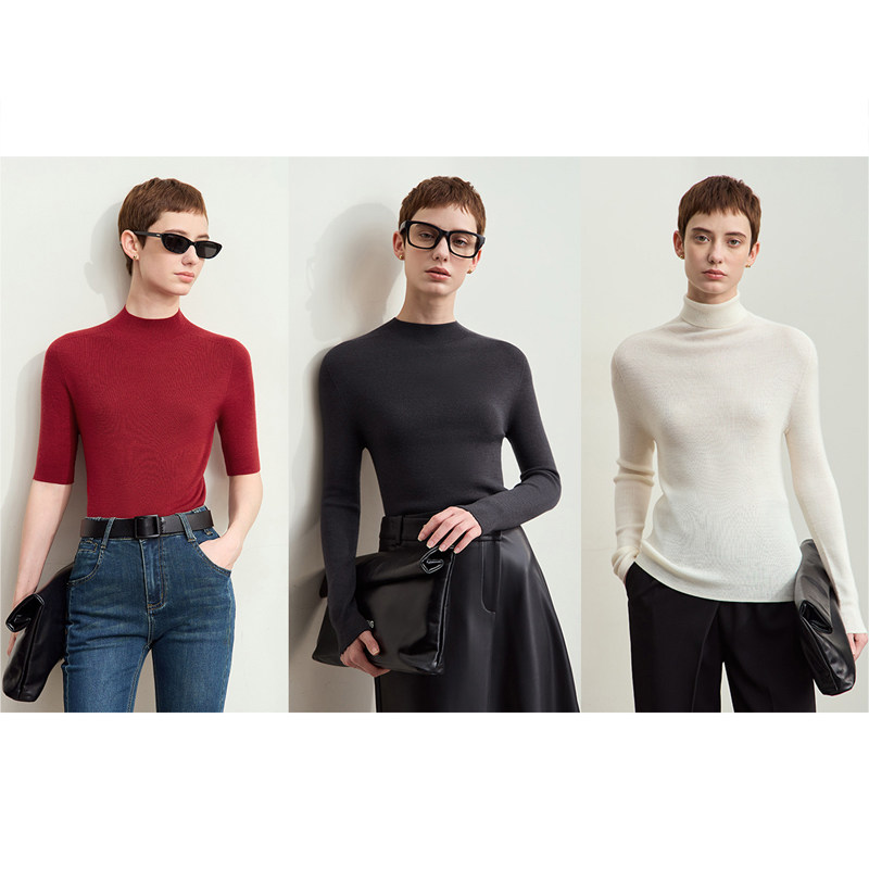 Amii2025秋季新款半高领精纺羊毛无缝一体成型毛衣女抗菌打底衫,淘宝优惠券,粉丝福利购,淘宝优惠卷