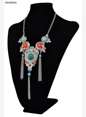 民族风流苏项链女防绿松