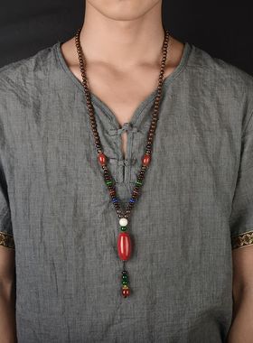 极速佛珠戴脖子的女士男士中国风简约木珠项链长R款佛珠毛衣链百