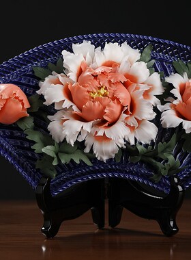 极速中式《c花开富贵》手工窗型陶瓷牡丹瓷花挂盘家居客厅玄关艺