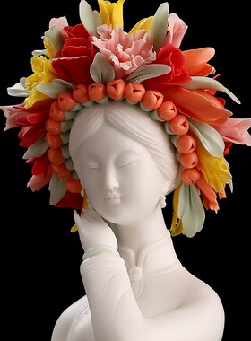 极速泉州文创西街簪花女盛世芳华德化陶瓷客厅办T公室装饰送礼艺