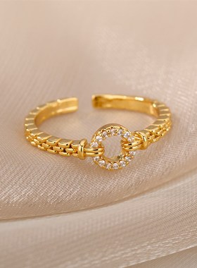 极速Zircon Round Rings For WomeBn Punk Rock Chain Round Open