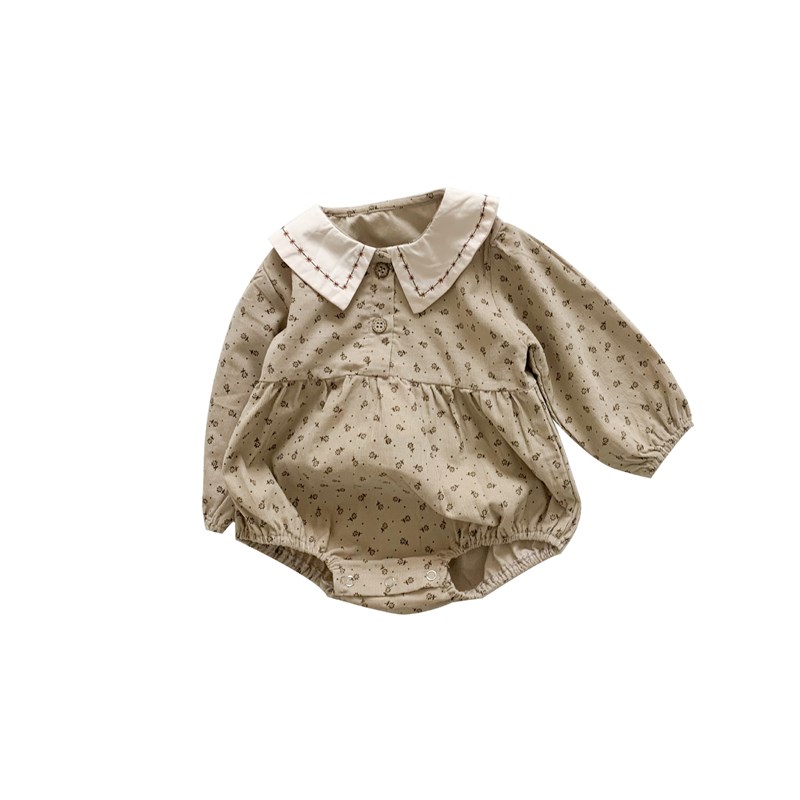 极速inas23春秋韩版婴儿洋气碎花长袖连体哈衣宝宝灯芯绒包屁三角 - 图3