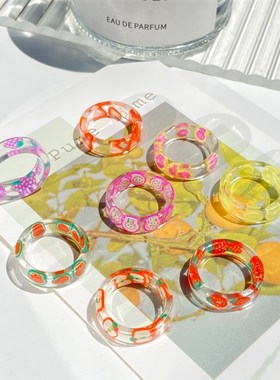 极速2021c Korea Colorful Fashion Resin Fruit Ring Set Metal