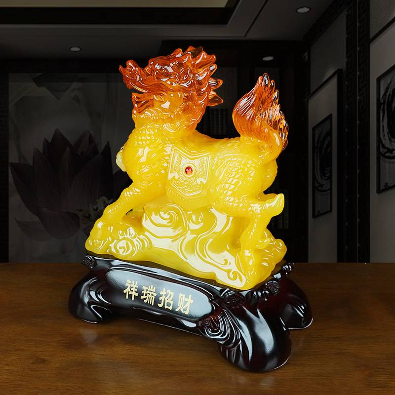 中式如意纳福麒麟摆件办公室客厅酒柜家居装饰品树脂工艺乔迁礼品