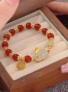 极速华盛新中式中秋节q玉兔手錬钱兔无量手镯女款女生生肖小兔子